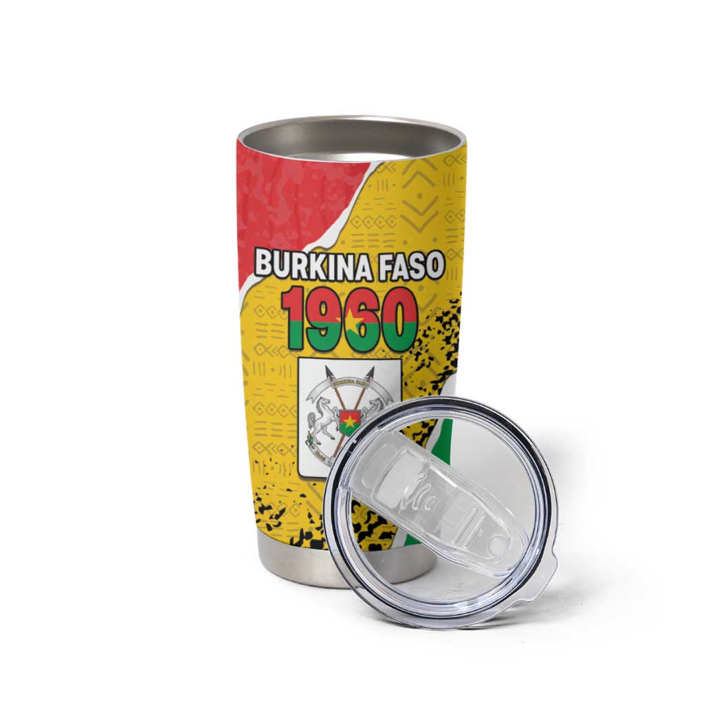 Personalized Burkina Faso Independence Day Tumbler Cup Coat Of Arms - Grunge Style - Wonder Print Shop