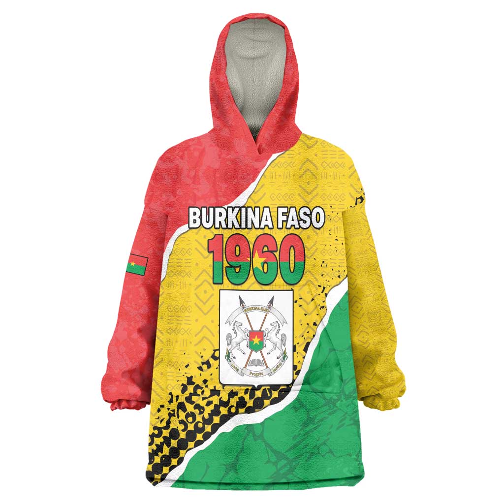 Personalized Burkina Faso Independence Day Wearable Blanket Hoodie Coat Of Arms - Grunge Style - Wonder Print Shop