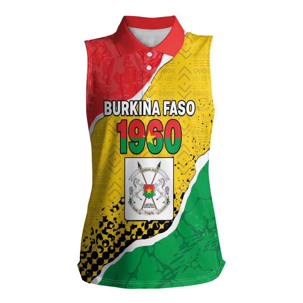 Personalized Burkina Faso Independence Day Women Sleeveless Polo Shirt Coat Of Arms - Grunge Style - Wonder Print Shop