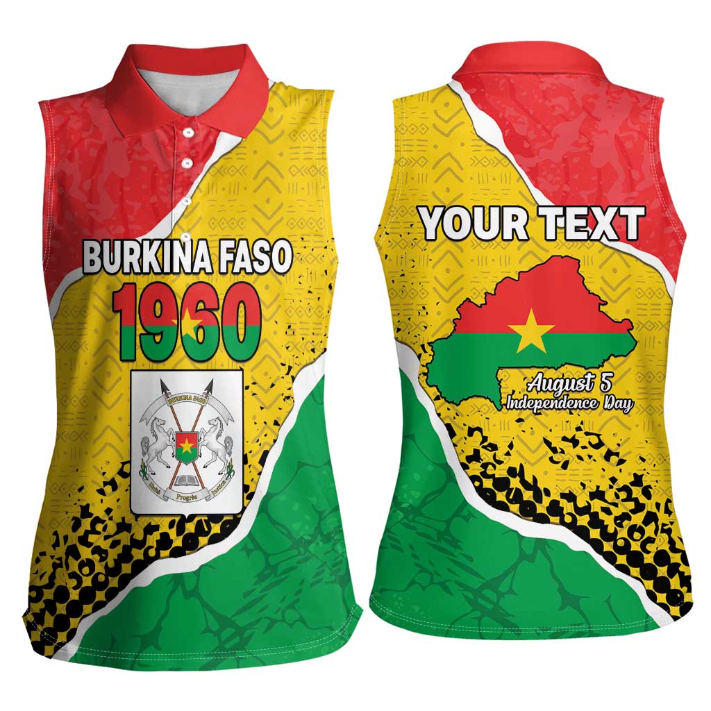 Personalized Burkina Faso Independence Day Women Sleeveless Polo Shirt Coat Of Arms - Grunge Style - Wonder Print Shop