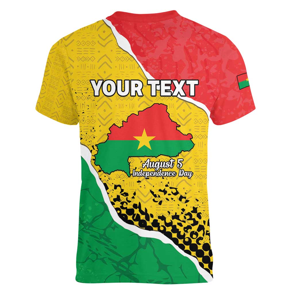 Personalized Burkina Faso Independence Day Women V-Neck T-Shirt Coat Of Arms - Grunge Style - Wonder Print Shop
