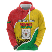 Personalized Burkina Faso Independence Day Zip Hoodie Coat Of Arms - Grunge Style - Wonder Print Shop