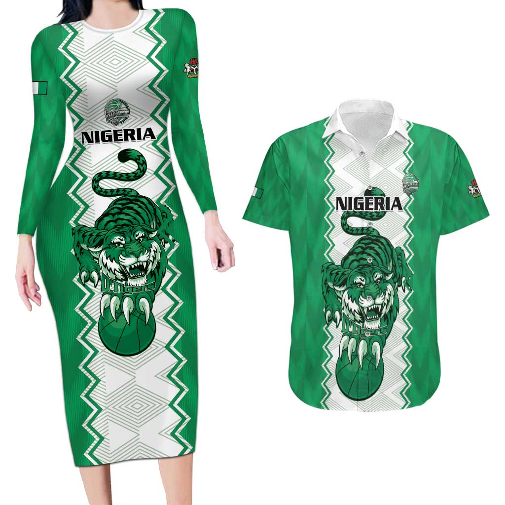Nigeria Basketball Custom Couples Matching Long Sleeve Bodycon Dress and Hawaiian Shirt Go DTigers - Wonder Print Shop