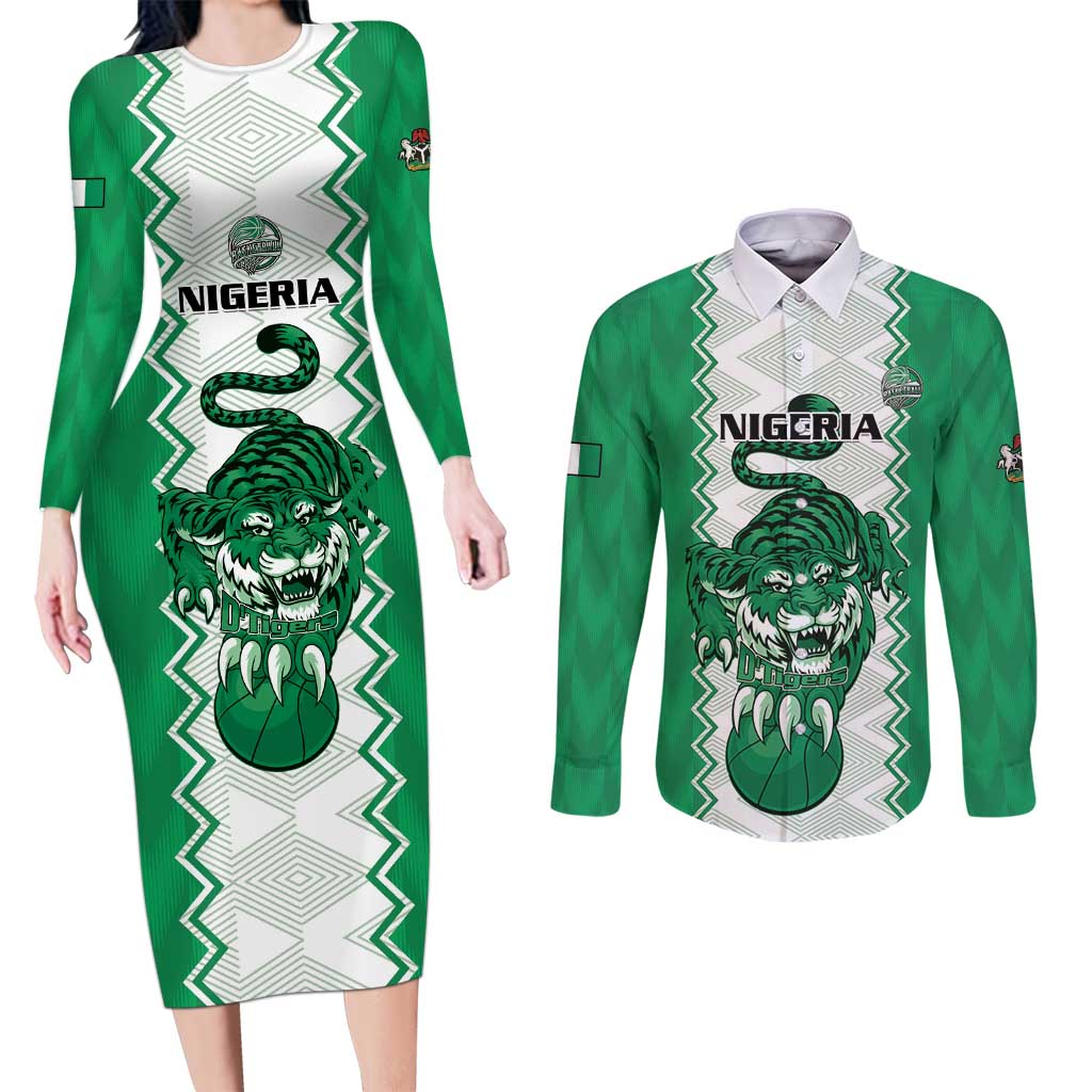 Nigeria Basketball Custom Couples Matching Long Sleeve Bodycon Dress and Long Sleeve Button Shirt Go DTigers - Wonder Print Shop