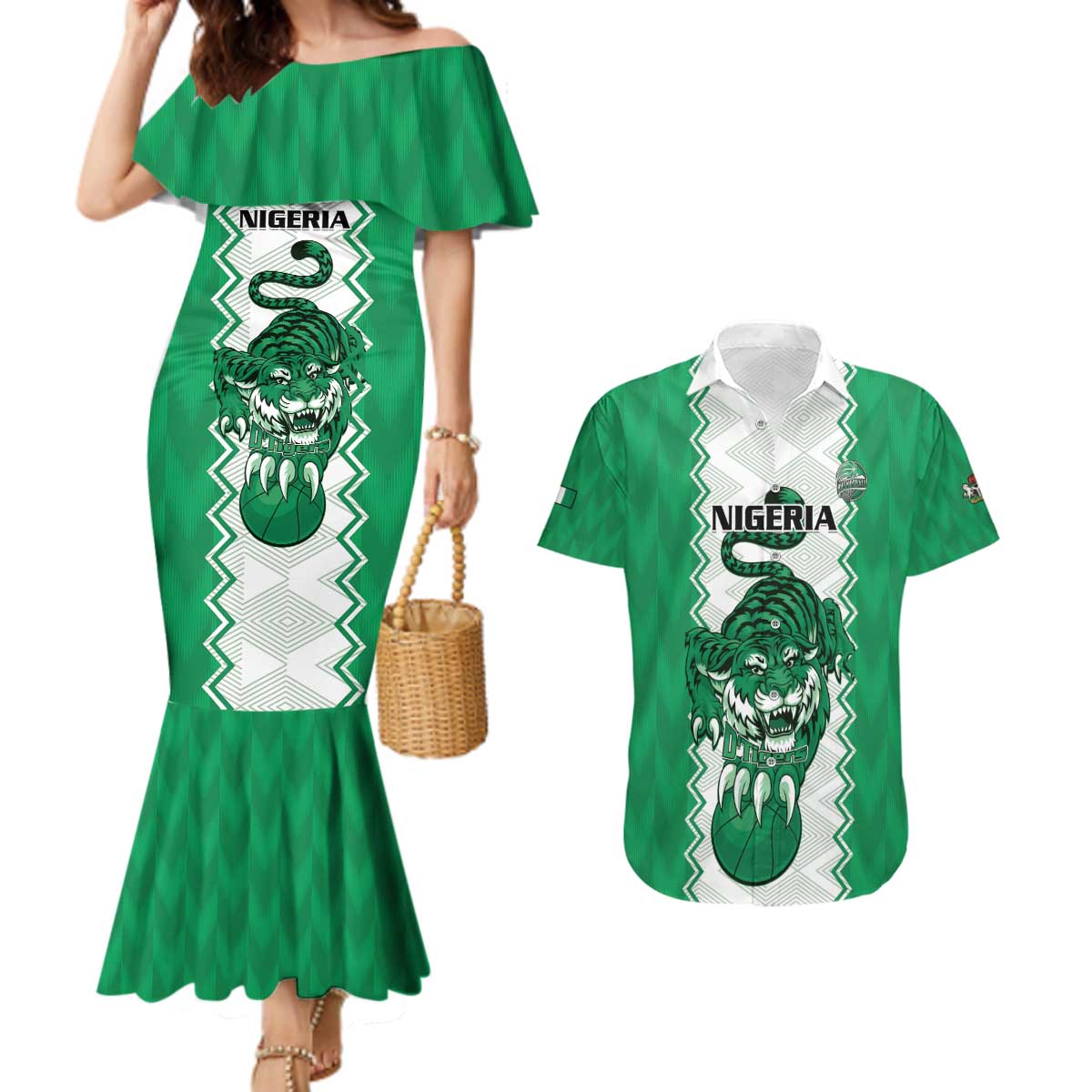 Nigeria Basketball Custom Couples Matching Mermaid Dress and Hawaiian Shirt Go DTigers - Wonder Print Shop