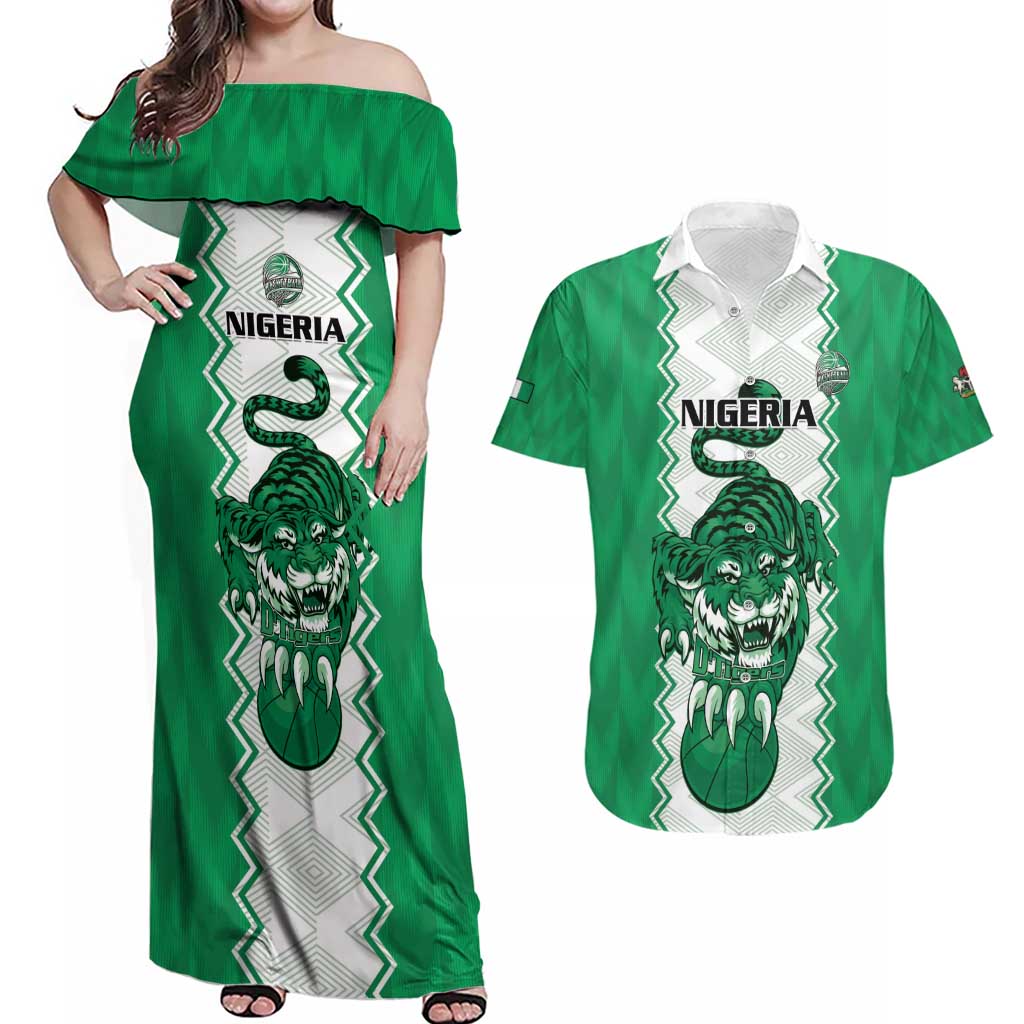 Nigeria Basketball Custom Couples Matching Off Shoulder Maxi Dress and Hawaiian Shirt Go DTigers - Wonder Print Shop
