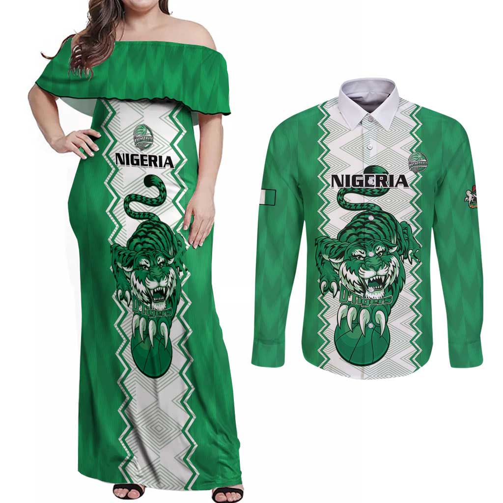 Nigeria Basketball Custom Couples Matching Off Shoulder Maxi Dress and Long Sleeve Button Shirt Go DTigers - Wonder Print Shop