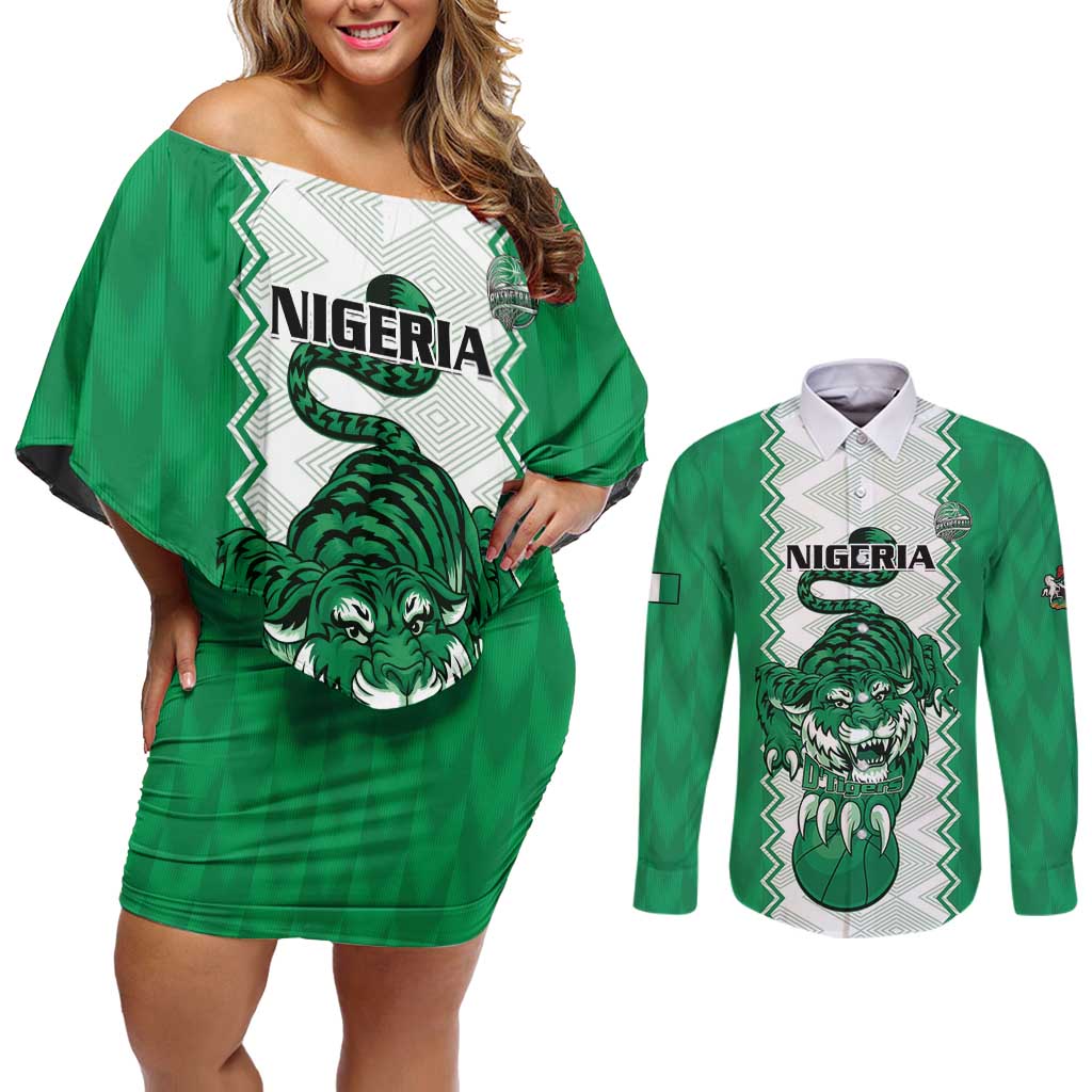 Nigeria Basketball Custom Couples Matching Off Shoulder Short Dress and Long Sleeve Button Shirt Go DTigers - Wonder Print Shop