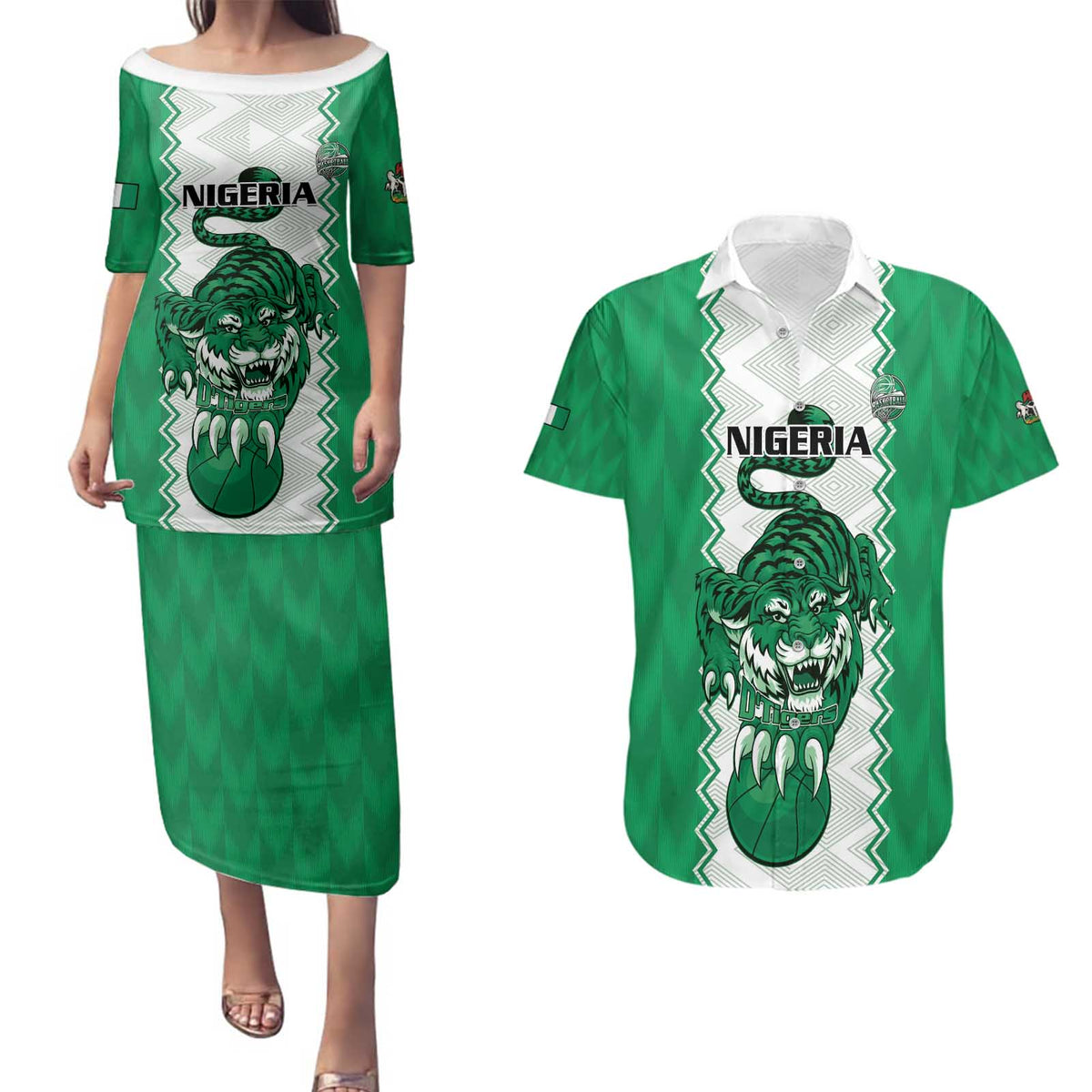 Nigeria Basketball Custom Couples Matching Puletasi and Hawaiian Shirt Go DTigers - Wonder Print Shop