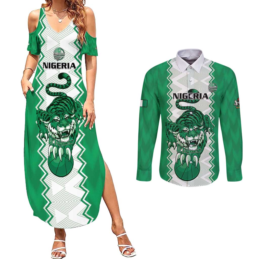Nigeria Basketball Custom Couples Matching Summer Maxi Dress and Long Sleeve Button Shirt Go DTigers - Wonder Print Shop