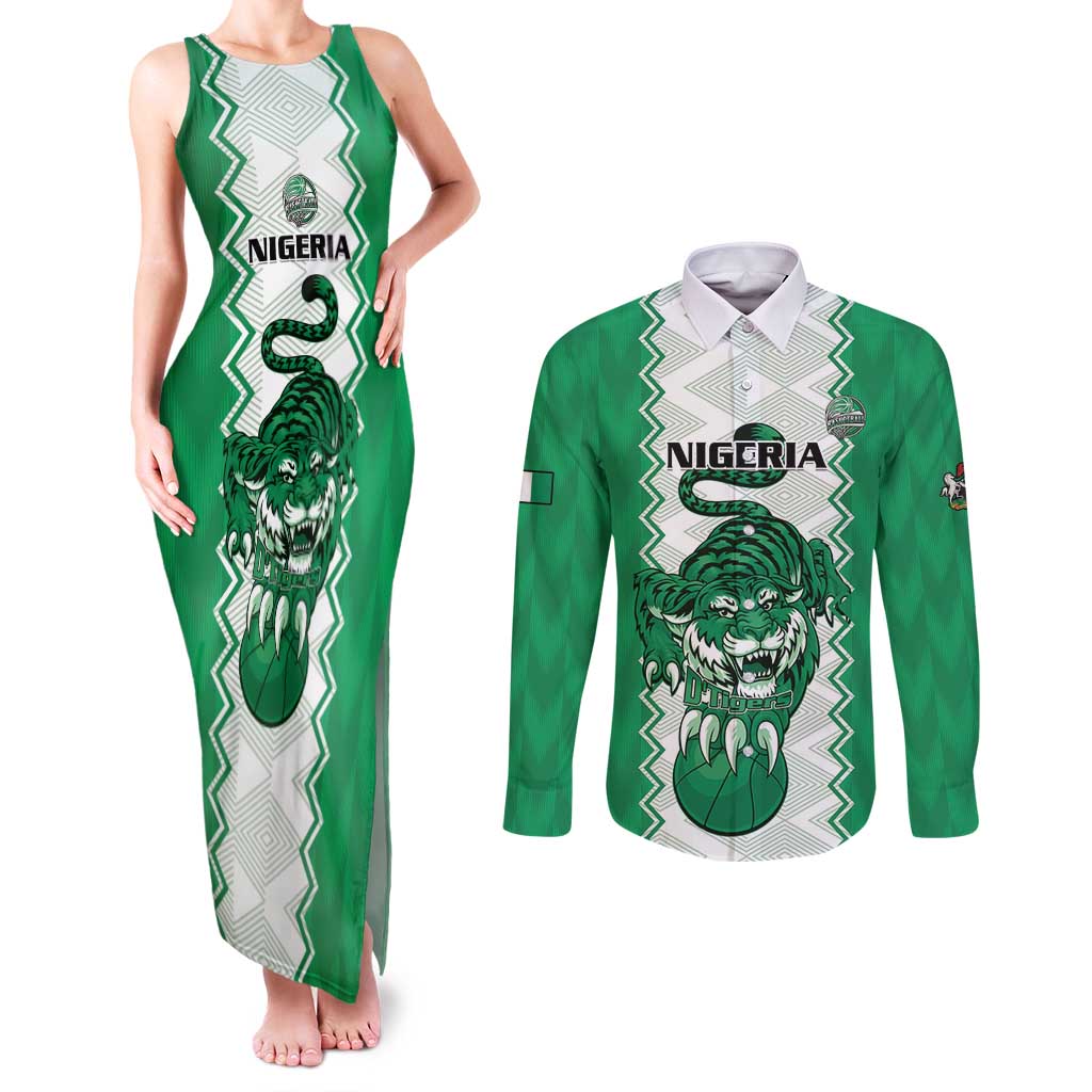 Nigeria Basketball Custom Couples Matching Tank Maxi Dress and Long Sleeve Button Shirt Go DTigers - Wonder Print Shop
