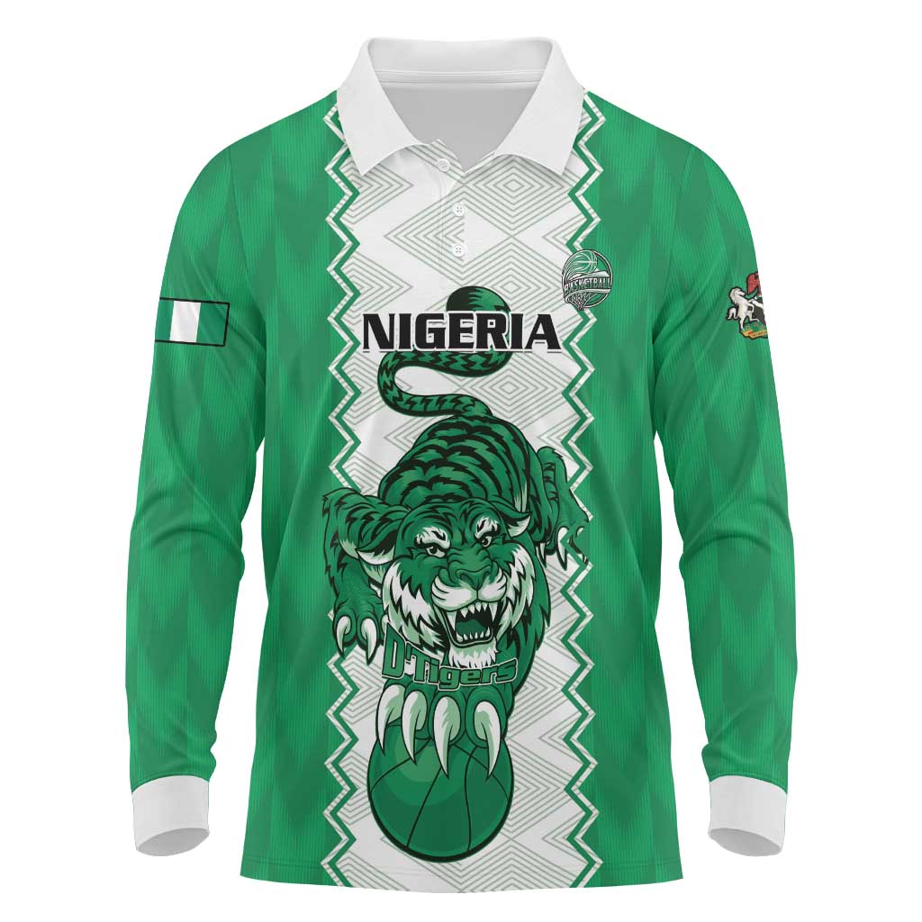 Nigeria Basketball Custom Long Sleeve Polo Shirt Go DTigers - Wonder Print Shop