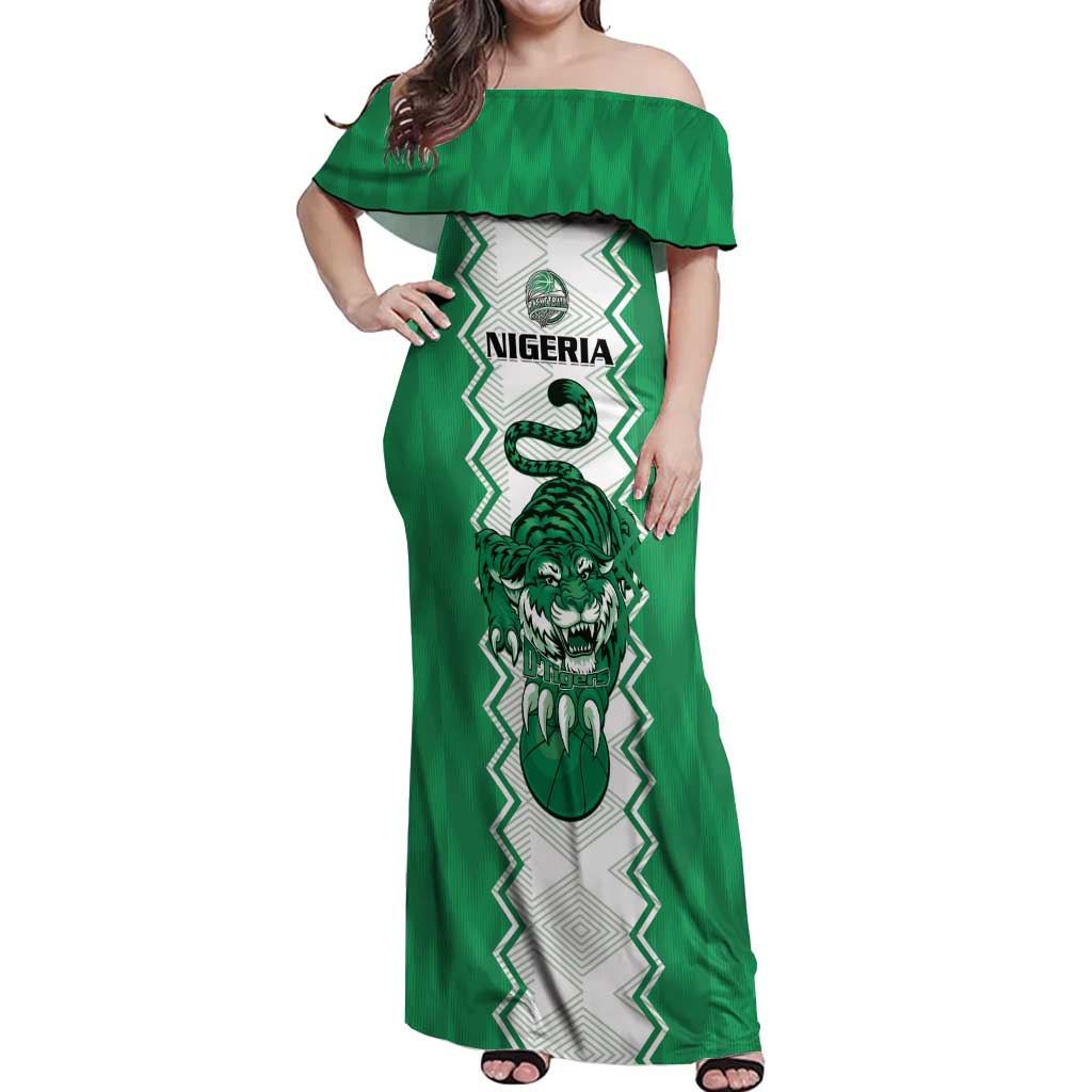 Nigeria Basketball Custom Off Shoulder Maxi Dress Go DTigers - Wonder Print Shop