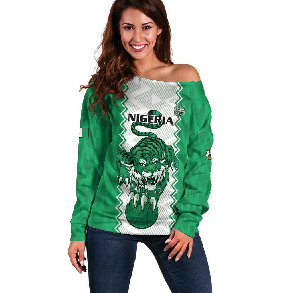 Nigeria Basketball Custom Off Shoulder Sweater Go DTigers - Wonder Print Shop