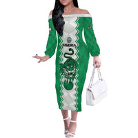 Nigeria Basketball Custom Off The Shoulder Long Sleeve Dress Go DTigers - Wonder Print Shop