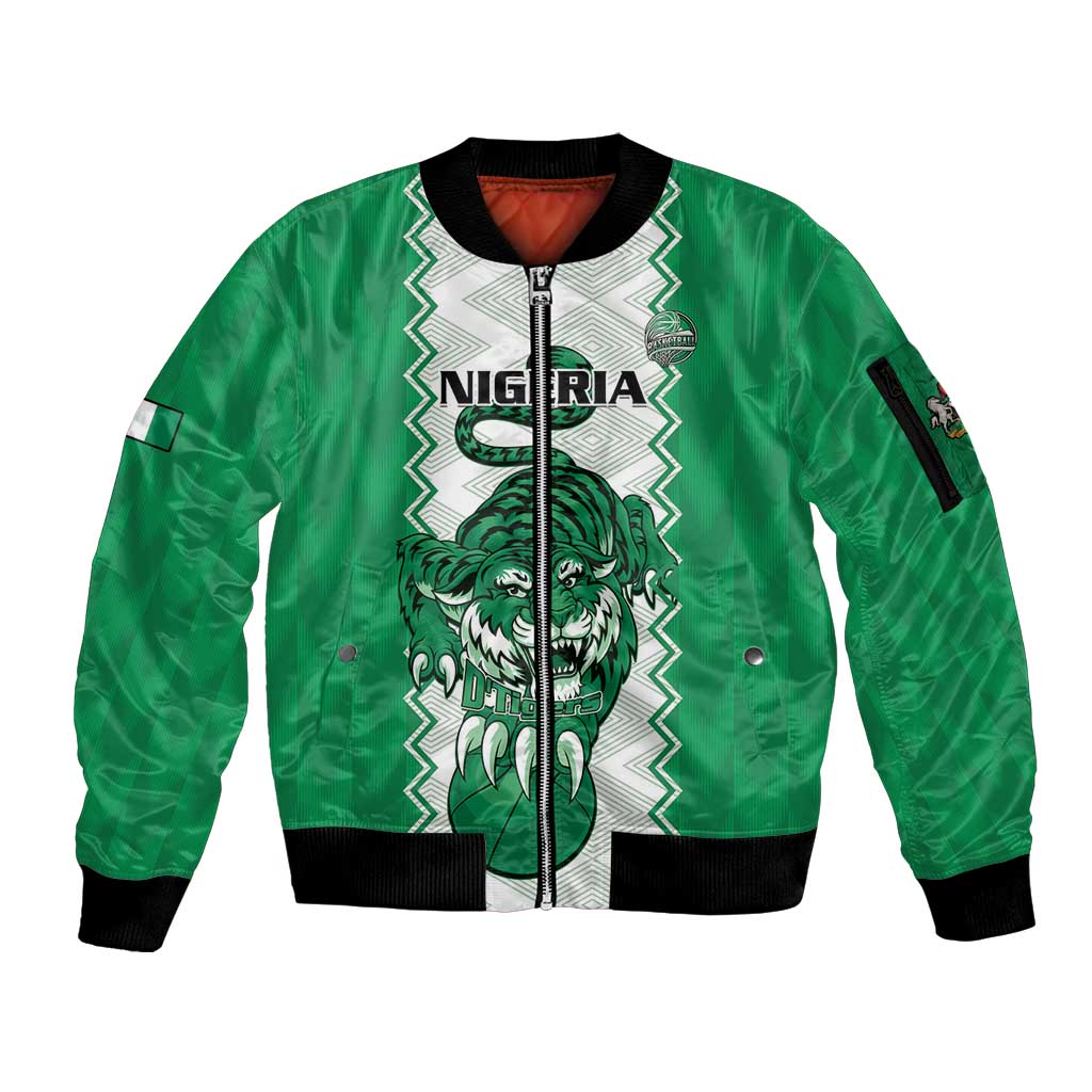 Nigeria Basketball Custom Sleeve Zip Bomber Jacket Go DTigers - Wonder Print Shop