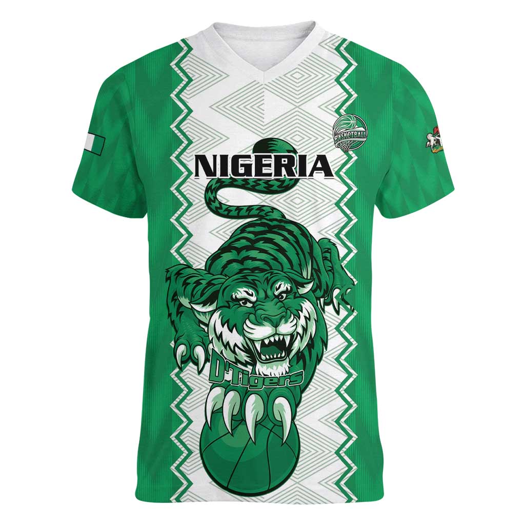 Nigeria Basketball Custom Women V-Neck T-Shirt Go DTigers - Wonder Print Shop