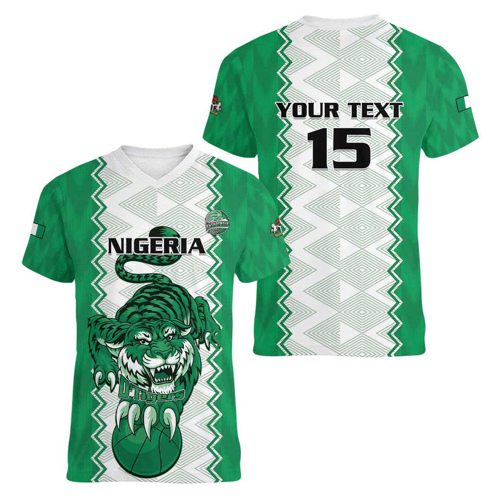 Nigeria Basketball Custom Women V-Neck T-Shirt Go DTigers - Wonder Print Shop