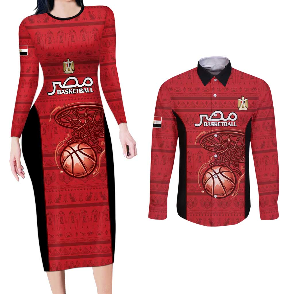 Egypt Basketball Custom Couples Matching Long Sleeve Bodycon Dress and Long Sleeve Button Shirt Go Pharaohs - Wonder Print Shop