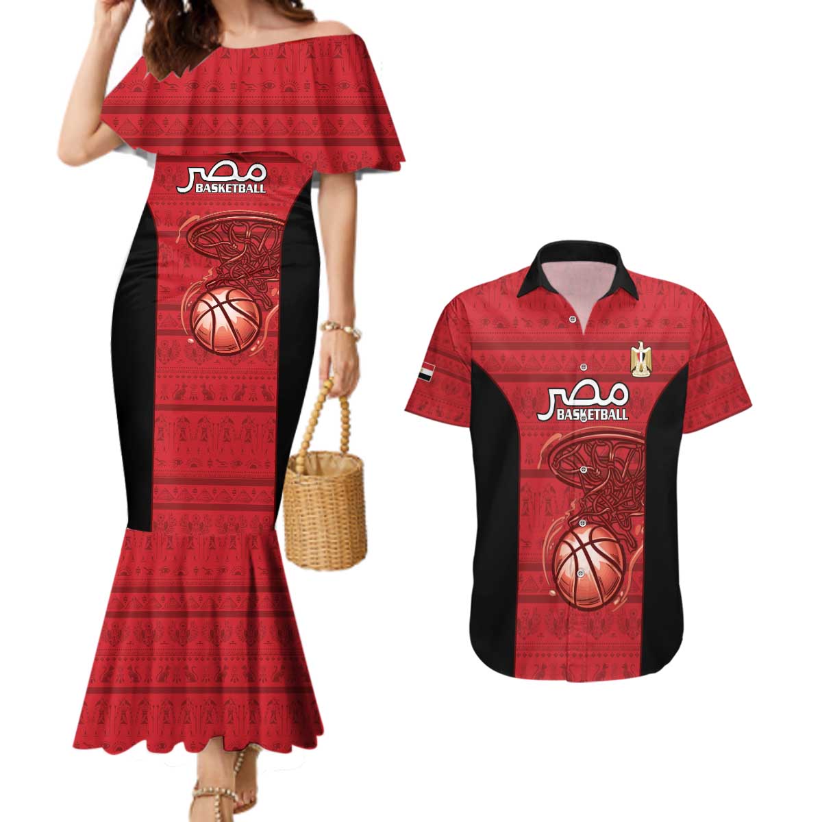 Egypt Basketball Custom Couples Matching Mermaid Dress and Hawaiian Shirt Go Pharaohs - Wonder Print Shop