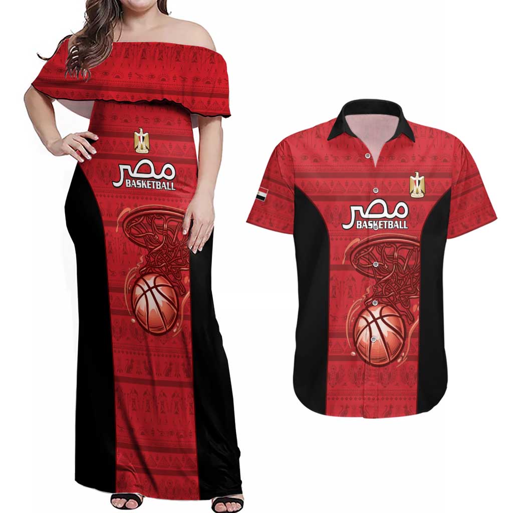 Egypt Basketball Custom Couples Matching Off Shoulder Maxi Dress and Hawaiian Shirt Go Pharaohs - Wonder Print Shop