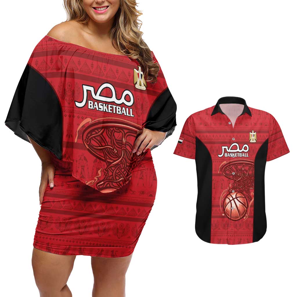 Egypt Basketball Custom Couples Matching Off Shoulder Short Dress and Hawaiian Shirt Go Pharaohs - Wonder Print Shop