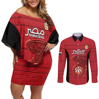 Egypt Basketball Custom Couples Matching Off Shoulder Short Dress and Long Sleeve Button Shirt Go Pharaohs - Wonder Print Shop