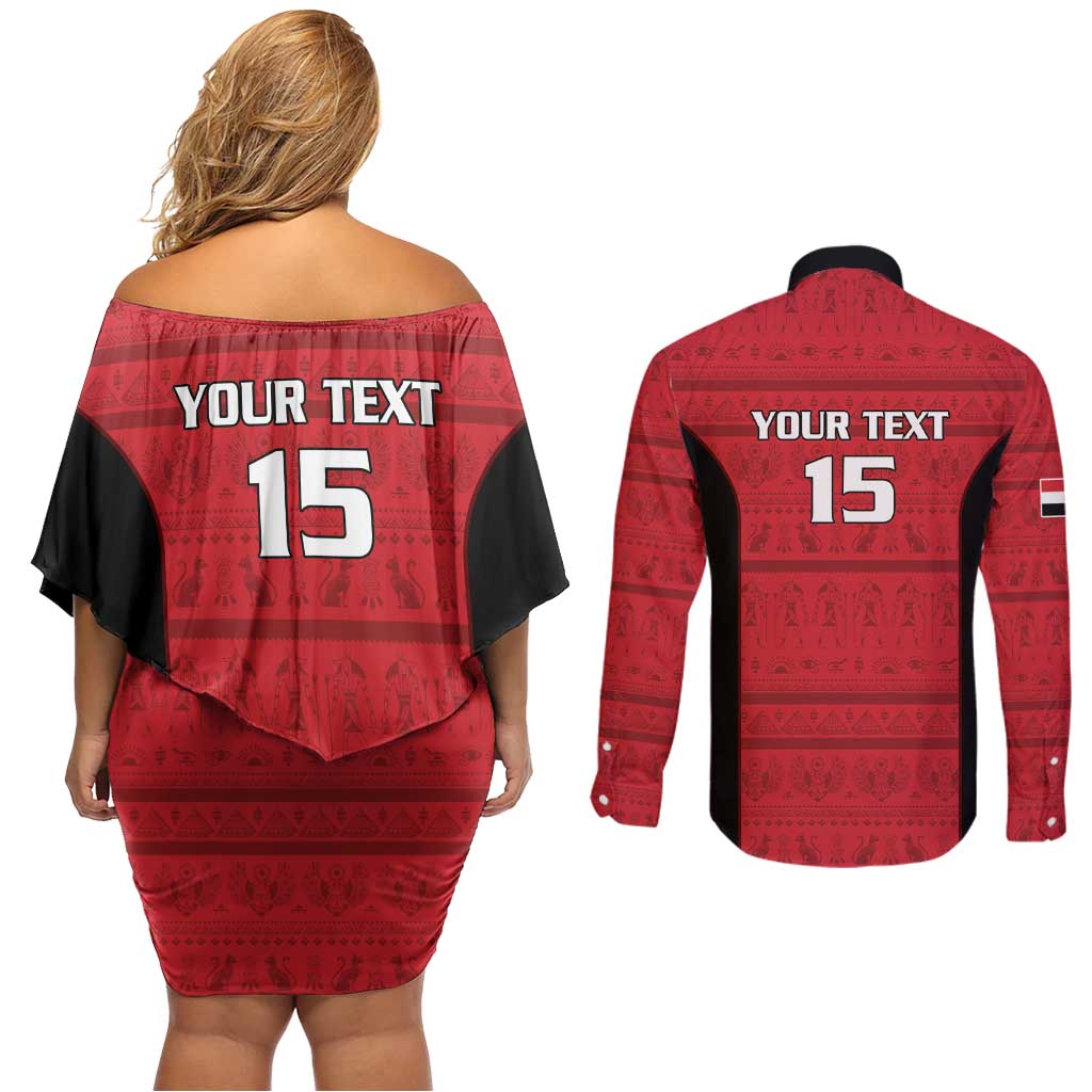 Egypt Basketball Custom Couples Matching Off Shoulder Short Dress and Long Sleeve Button Shirt Go Pharaohs - Wonder Print Shop