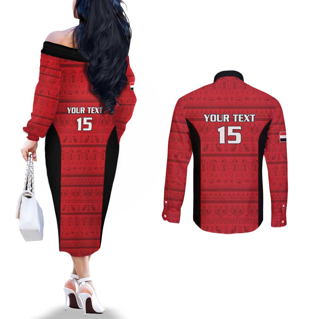 Egypt Basketball Custom Couples Matching Off The Shoulder Long Sleeve Dress and Long Sleeve Button Shirt Go Pharaohs - Wonder Print Shop