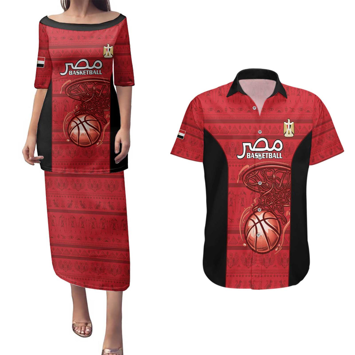 Egypt Basketball Custom Couples Matching Puletasi and Hawaiian Shirt Go Pharaohs - Wonder Print Shop