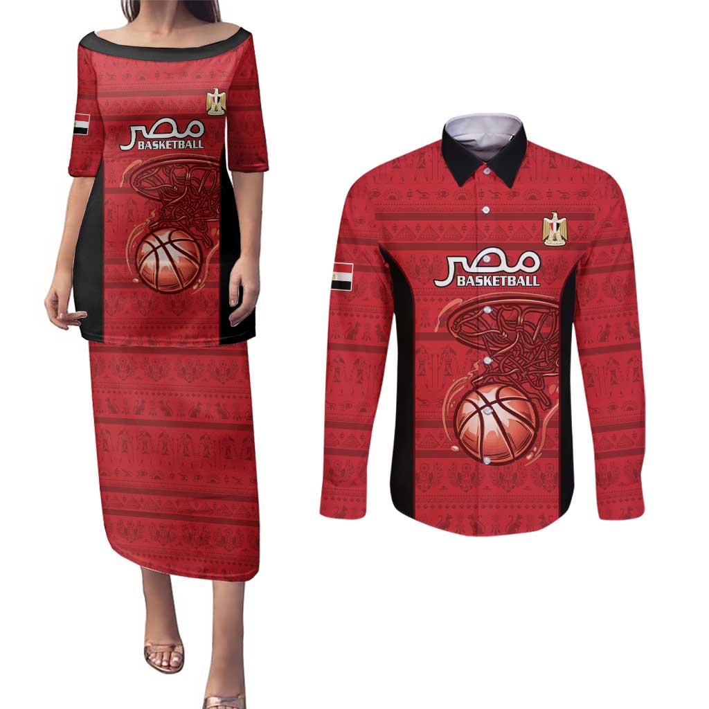 Egypt Basketball Custom Couples Matching Puletasi and Long Sleeve Button Shirt Go Pharaohs - Wonder Print Shop