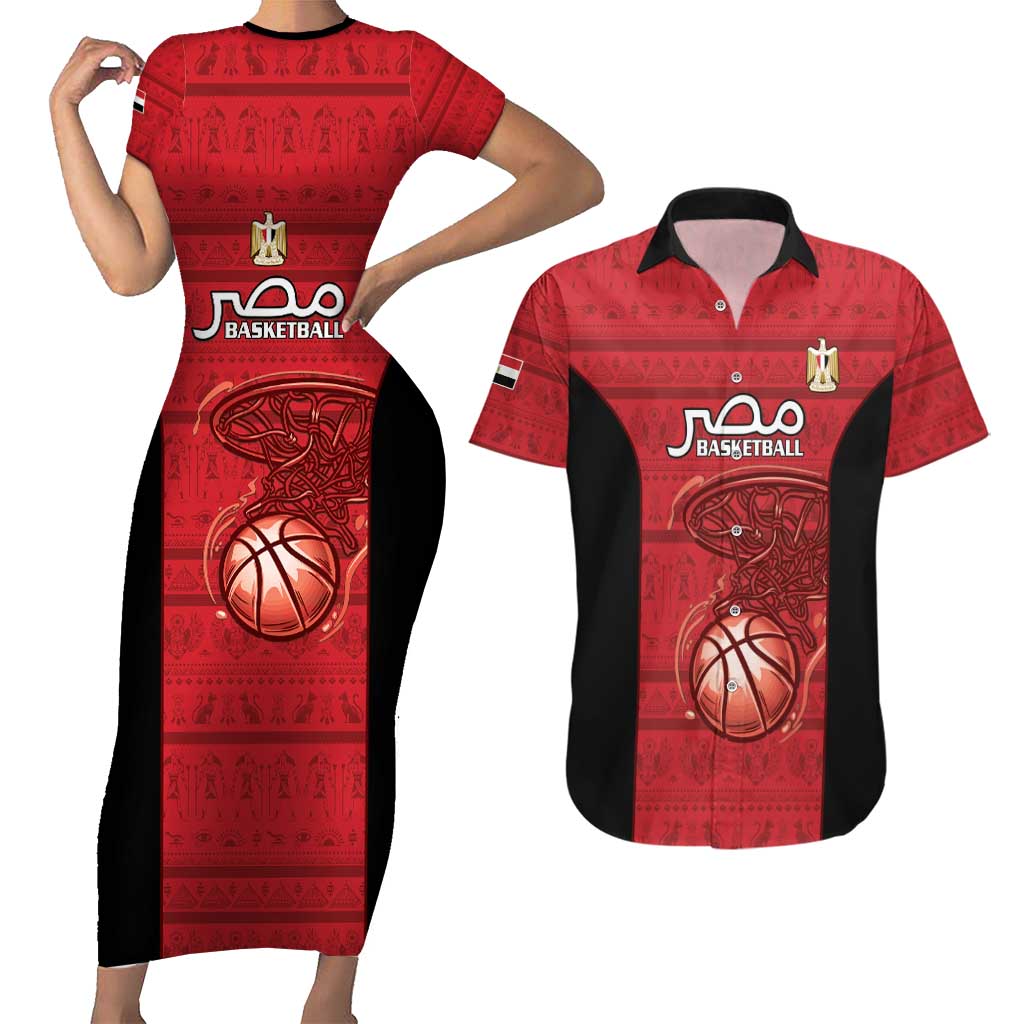 Egypt Basketball Custom Couples Matching Short Sleeve Bodycon Dress and Hawaiian Shirt Go Pharaohs - Wonder Print Shop