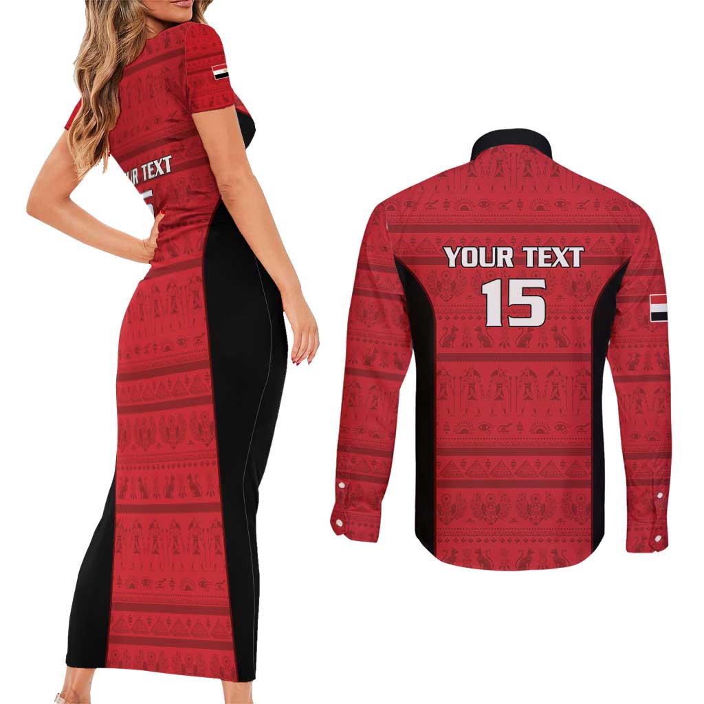 Egypt Basketball Custom Couples Matching Short Sleeve Bodycon Dress and Long Sleeve Button Shirt Go Pharaohs - Wonder Print Shop