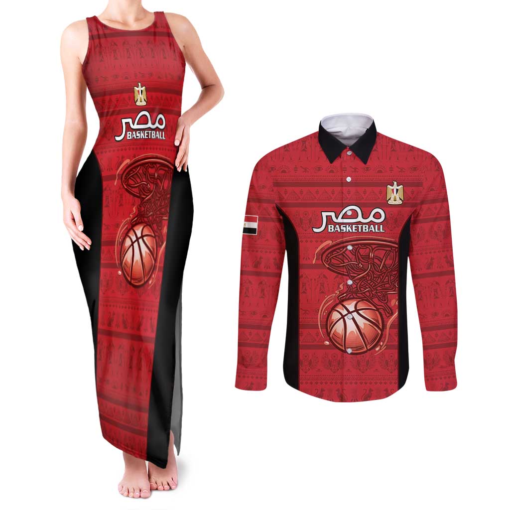 Egypt Basketball Custom Couples Matching Tank Maxi Dress and Long Sleeve Button Shirt Go Pharaohs - Wonder Print Shop