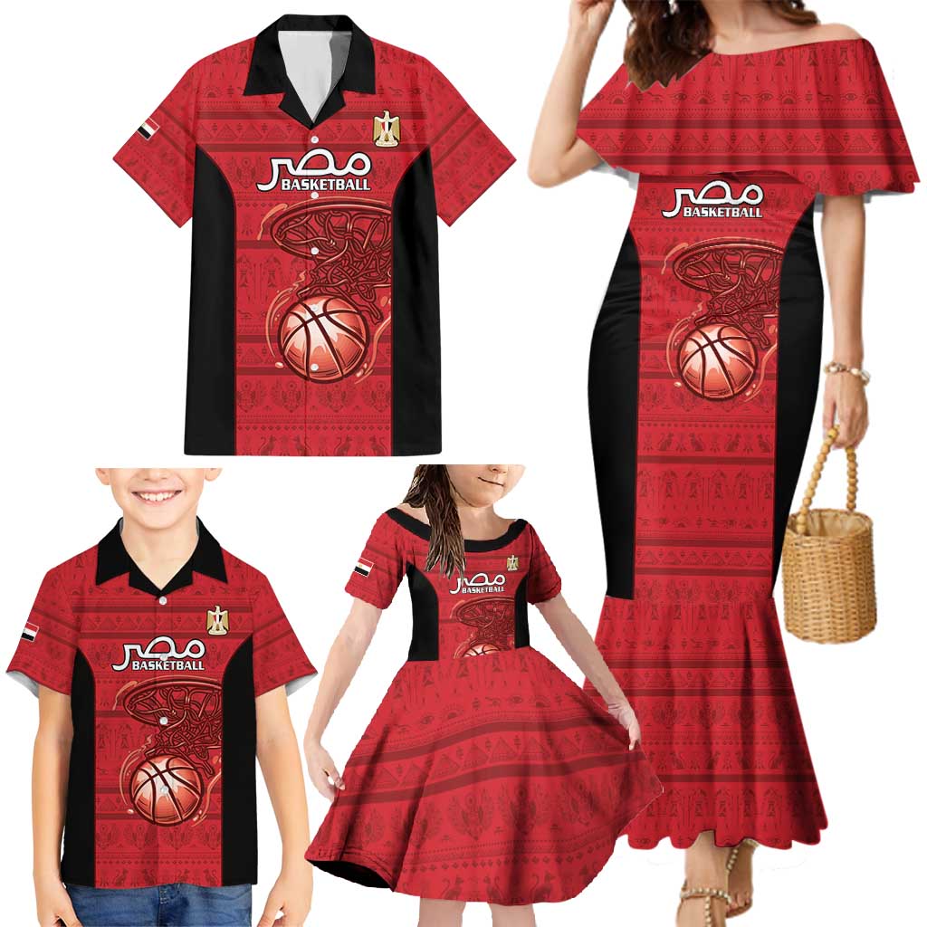 Egypt Basketball Custom Family Matching Mermaid Dress and Hawaiian Shirt Go Pharaohs - Wonder Print Shop