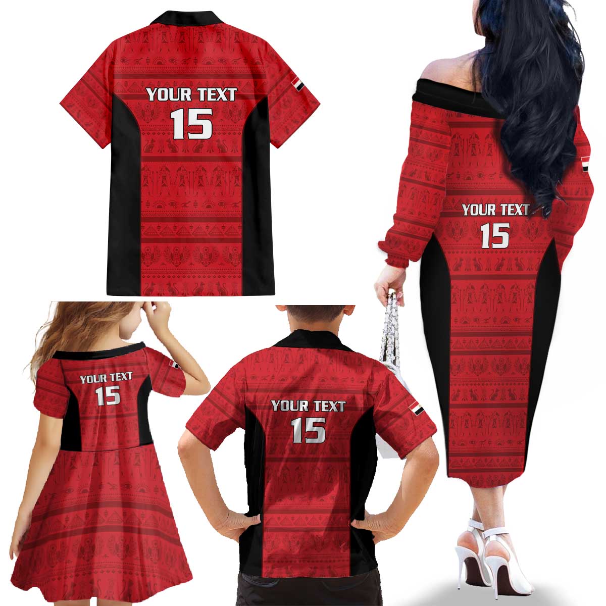 Egypt Basketball Custom Family Matching Off The Shoulder Long Sleeve Dress and Hawaiian Shirt Go Pharaohs - Wonder Print Shop
