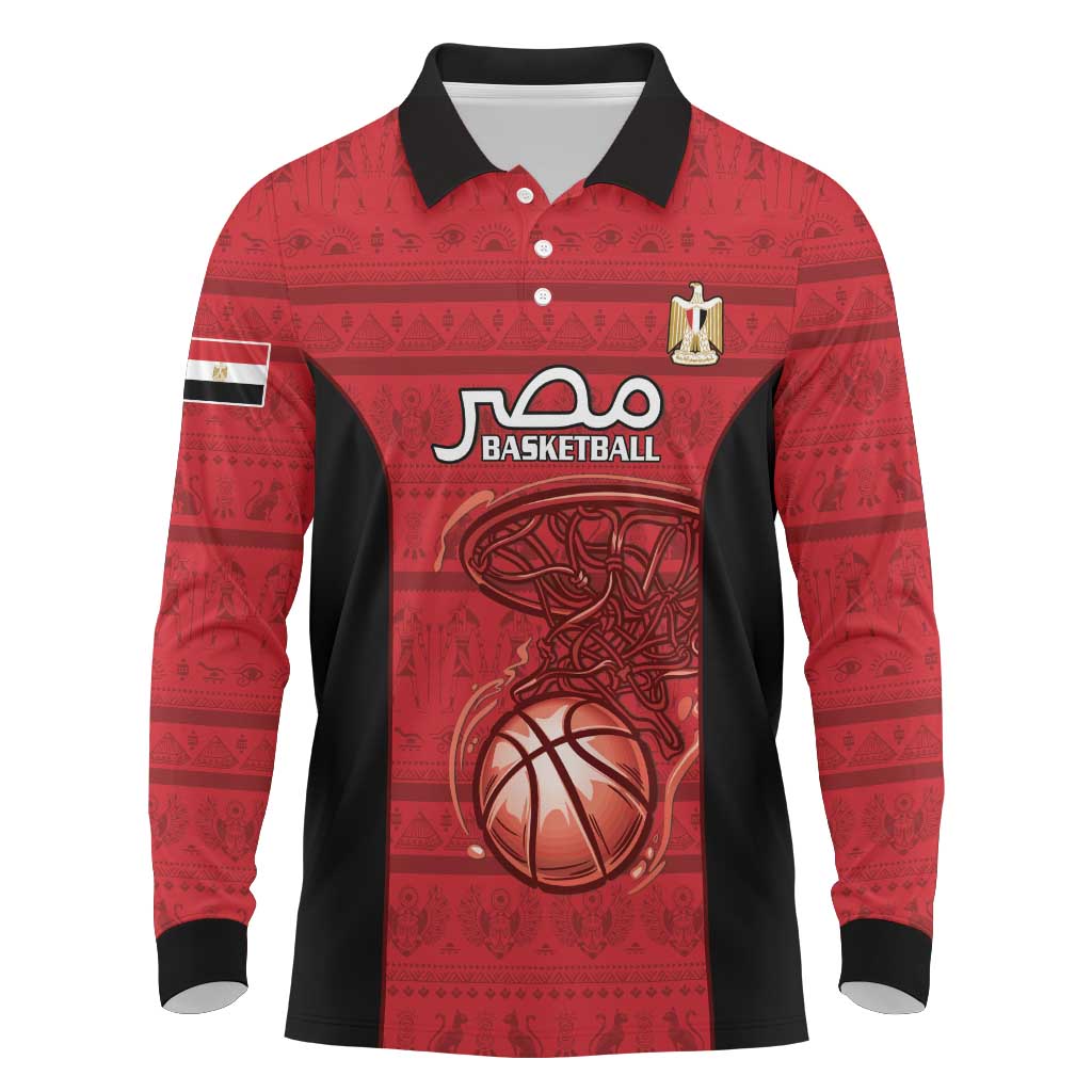 Egypt Basketball Custom Long Sleeve Polo Shirt Go Pharaohs - Wonder Print Shop