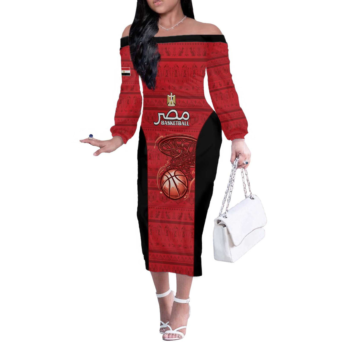 Egypt Basketball Custom Off The Shoulder Long Sleeve Dress Go Pharaohs - Wonder Print Shop