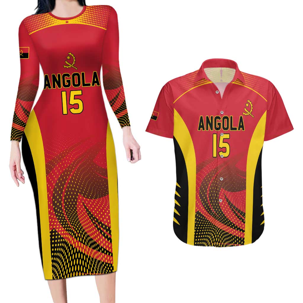 Angola Basketball Custom Couples Matching Long Sleeve Bodycon Dress and Hawaiian Shirt Go Champions - Wonder Print Shop