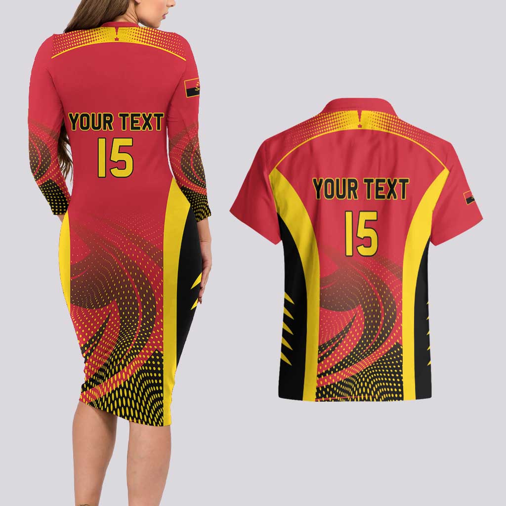 Angola Basketball Custom Couples Matching Long Sleeve Bodycon Dress and Hawaiian Shirt Go Champions - Wonder Print Shop