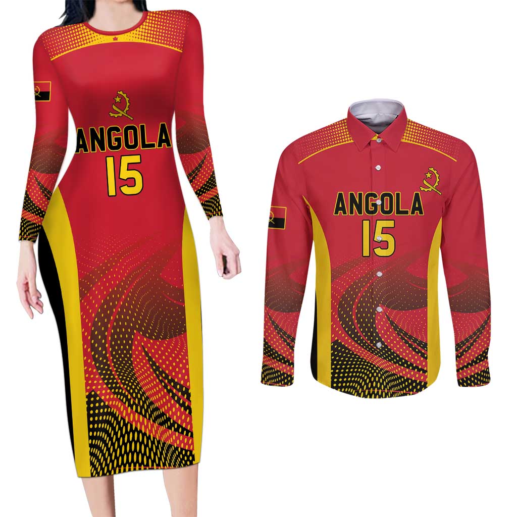 Angola Basketball Custom Couples Matching Long Sleeve Bodycon Dress and Long Sleeve Button Shirt Go Champions - Wonder Print Shop