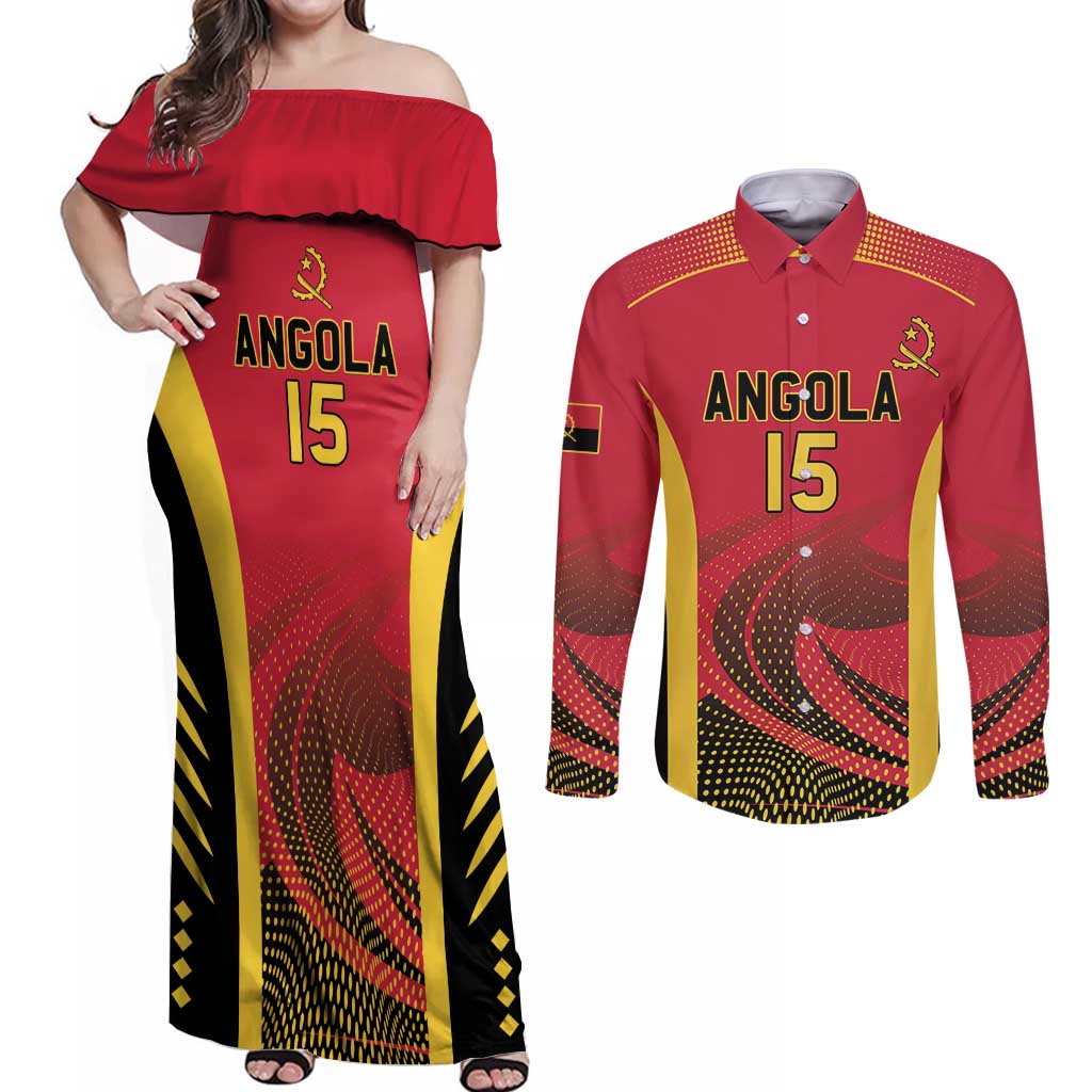 Angola Basketball Custom Couples Matching Off Shoulder Maxi Dress and Long Sleeve Button Shirt Go Champions - Wonder Print Shop