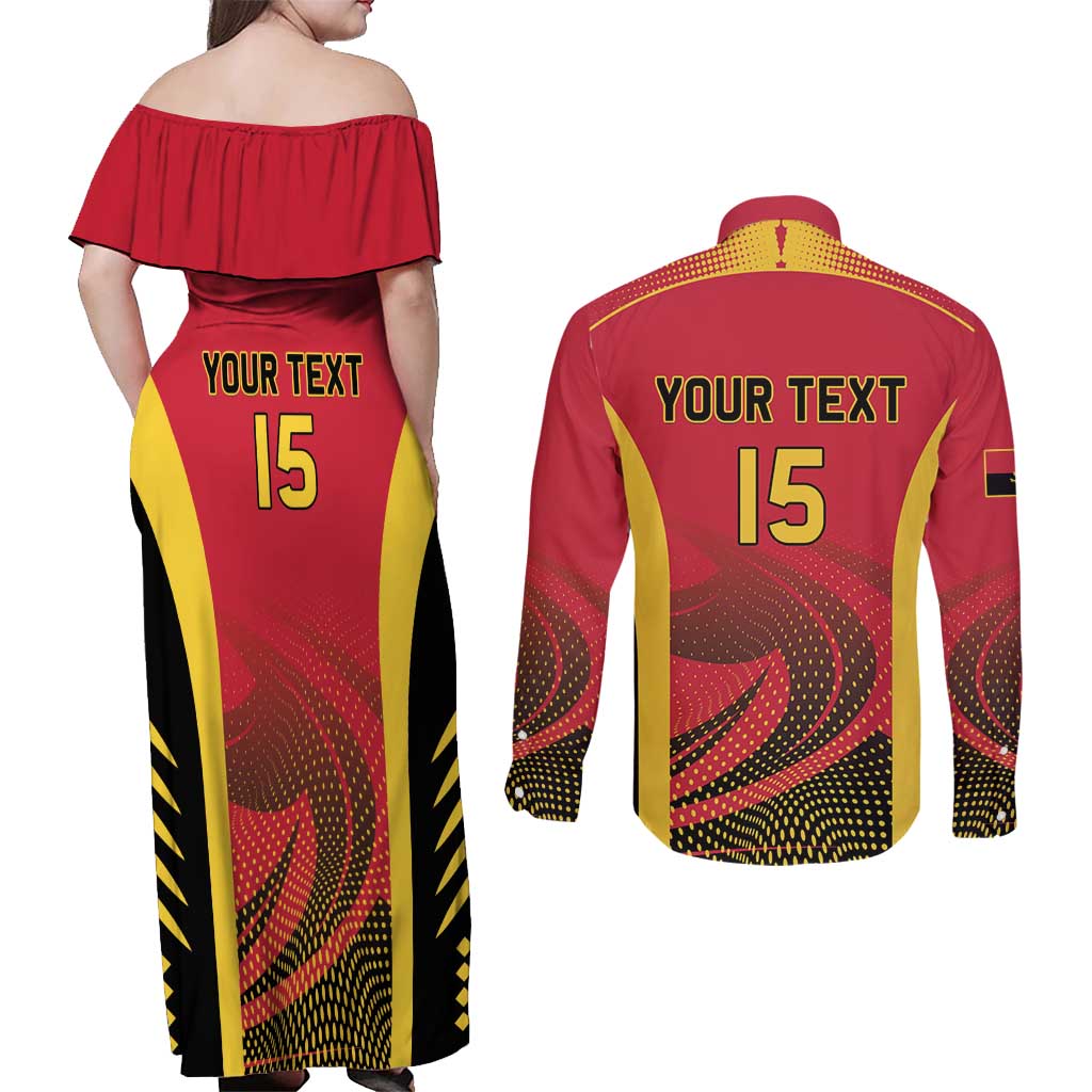 Angola Basketball Custom Couples Matching Off Shoulder Maxi Dress and Long Sleeve Button Shirt Go Champions - Wonder Print Shop