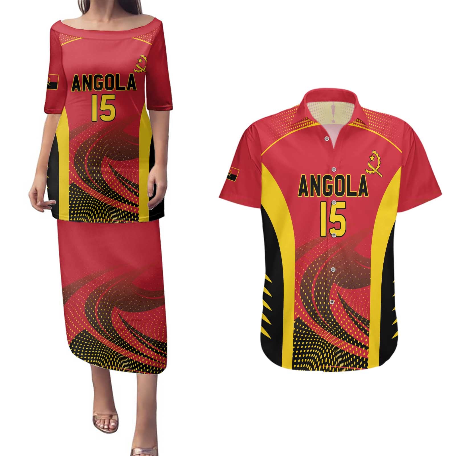 Angola Basketball Custom Couples Matching Puletasi and Hawaiian Shirt Go Champions - Wonder Print Shop