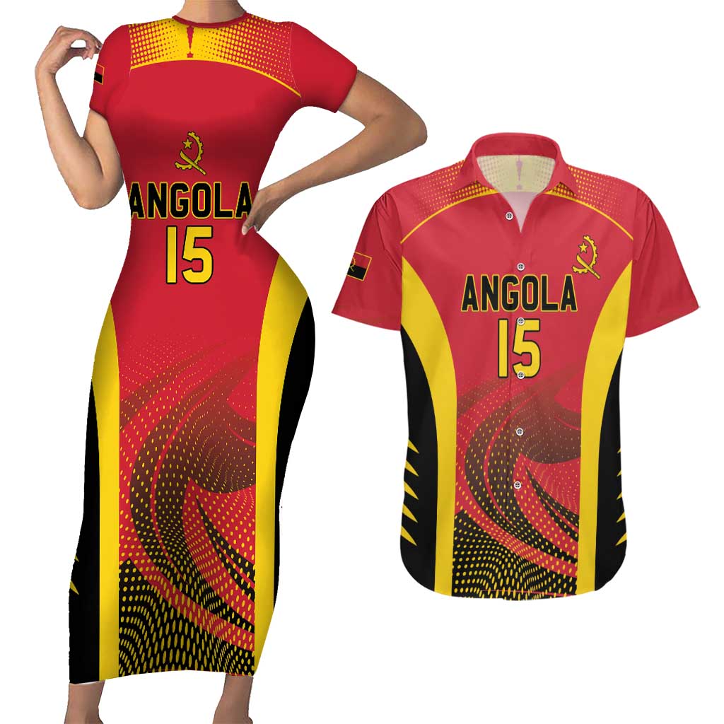 Angola Basketball Custom Couples Matching Short Sleeve Bodycon Dress and Hawaiian Shirt Go Champions - Wonder Print Shop