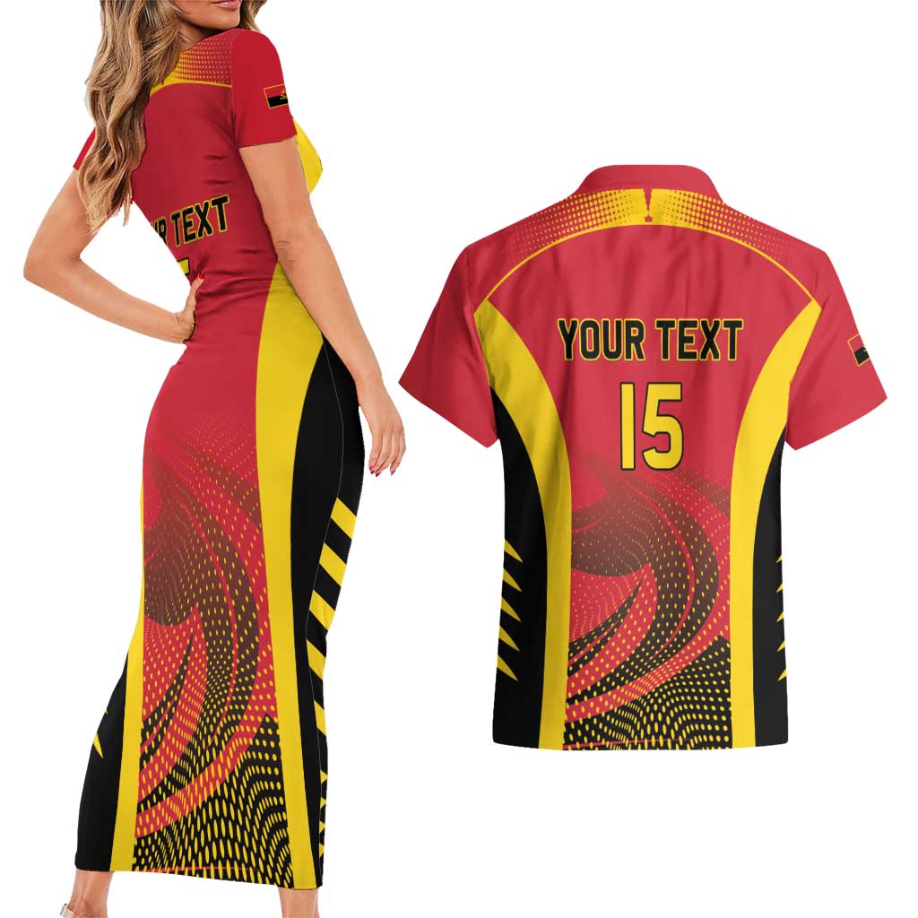 Angola Basketball Custom Couples Matching Short Sleeve Bodycon Dress and Hawaiian Shirt Go Champions - Wonder Print Shop