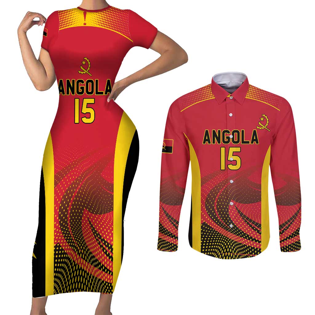Angola Basketball Custom Couples Matching Short Sleeve Bodycon Dress and Long Sleeve Button Shirt Go Champions - Wonder Print Shop