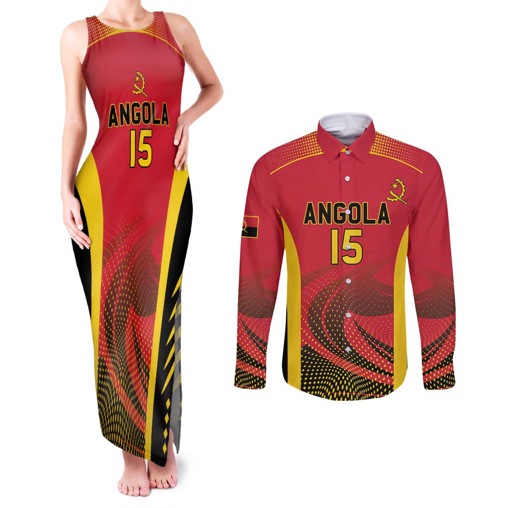 Angola Basketball Custom Couples Matching Tank Maxi Dress and Long Sleeve Button Shirt Go Champions - Wonder Print Shop
