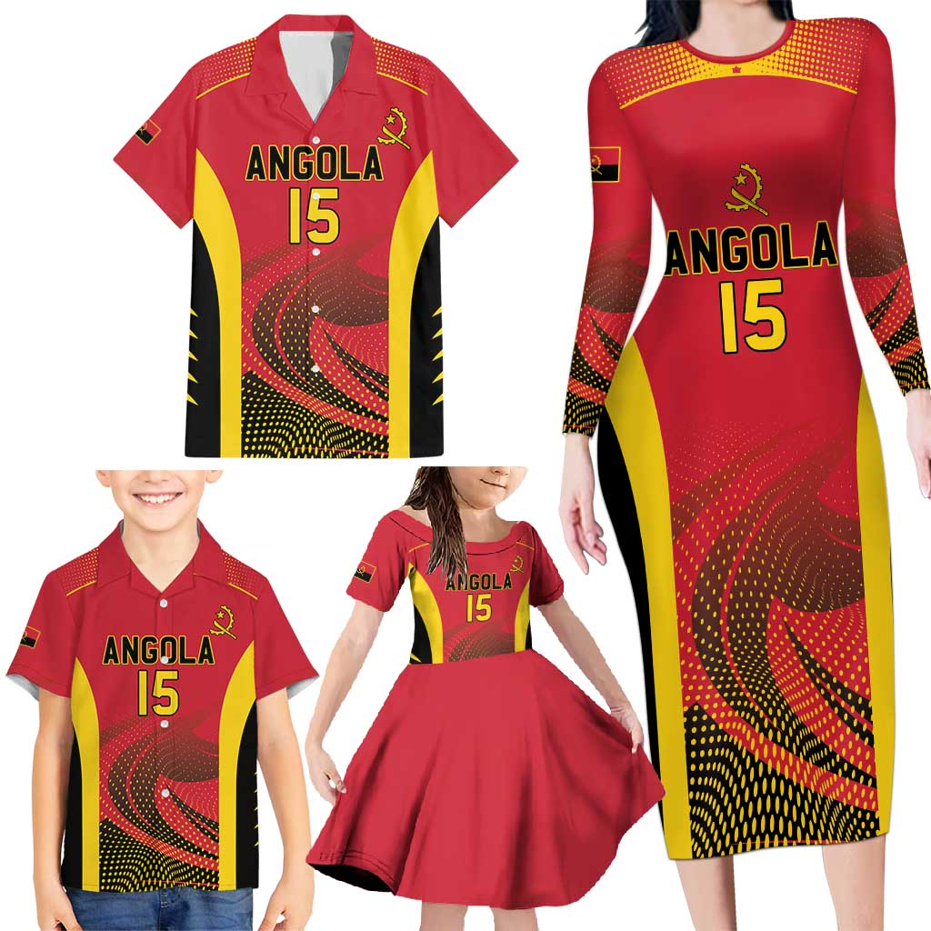 Angola Basketball Custom Family Matching Long Sleeve Bodycon Dress and Hawaiian Shirt Go Champions - Wonder Print Shop