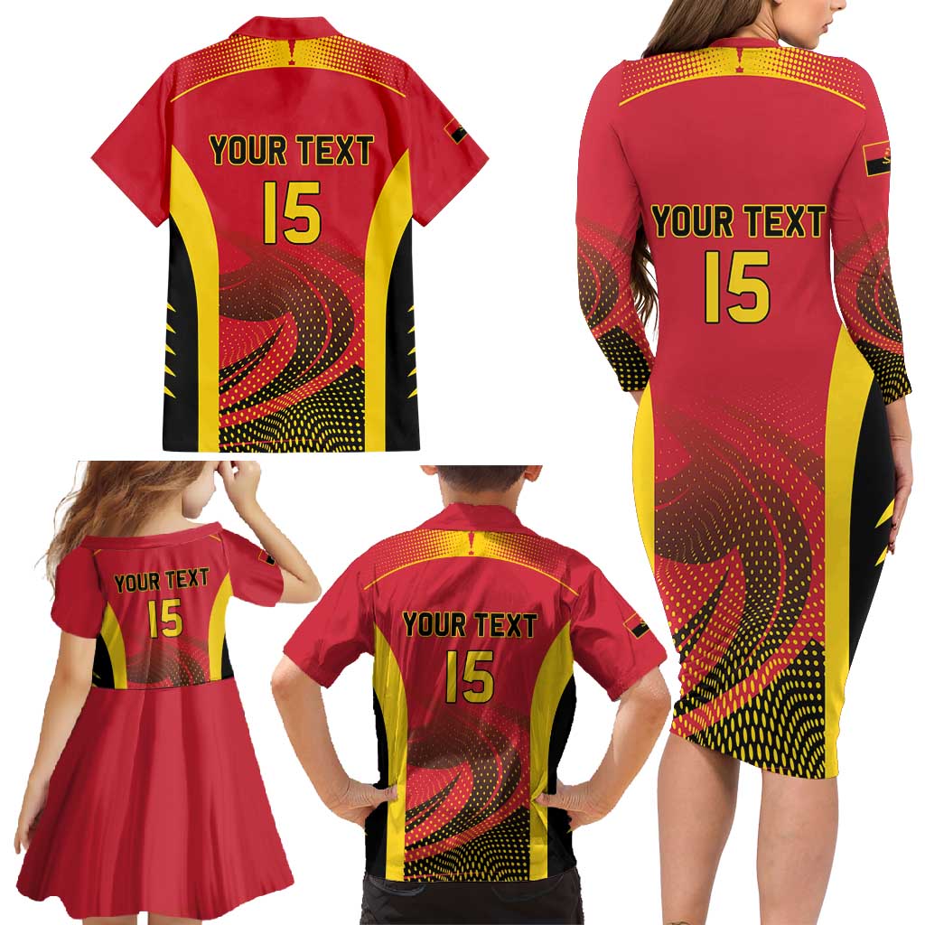 Angola Basketball Custom Family Matching Long Sleeve Bodycon Dress and Hawaiian Shirt Go Champions - Wonder Print Shop